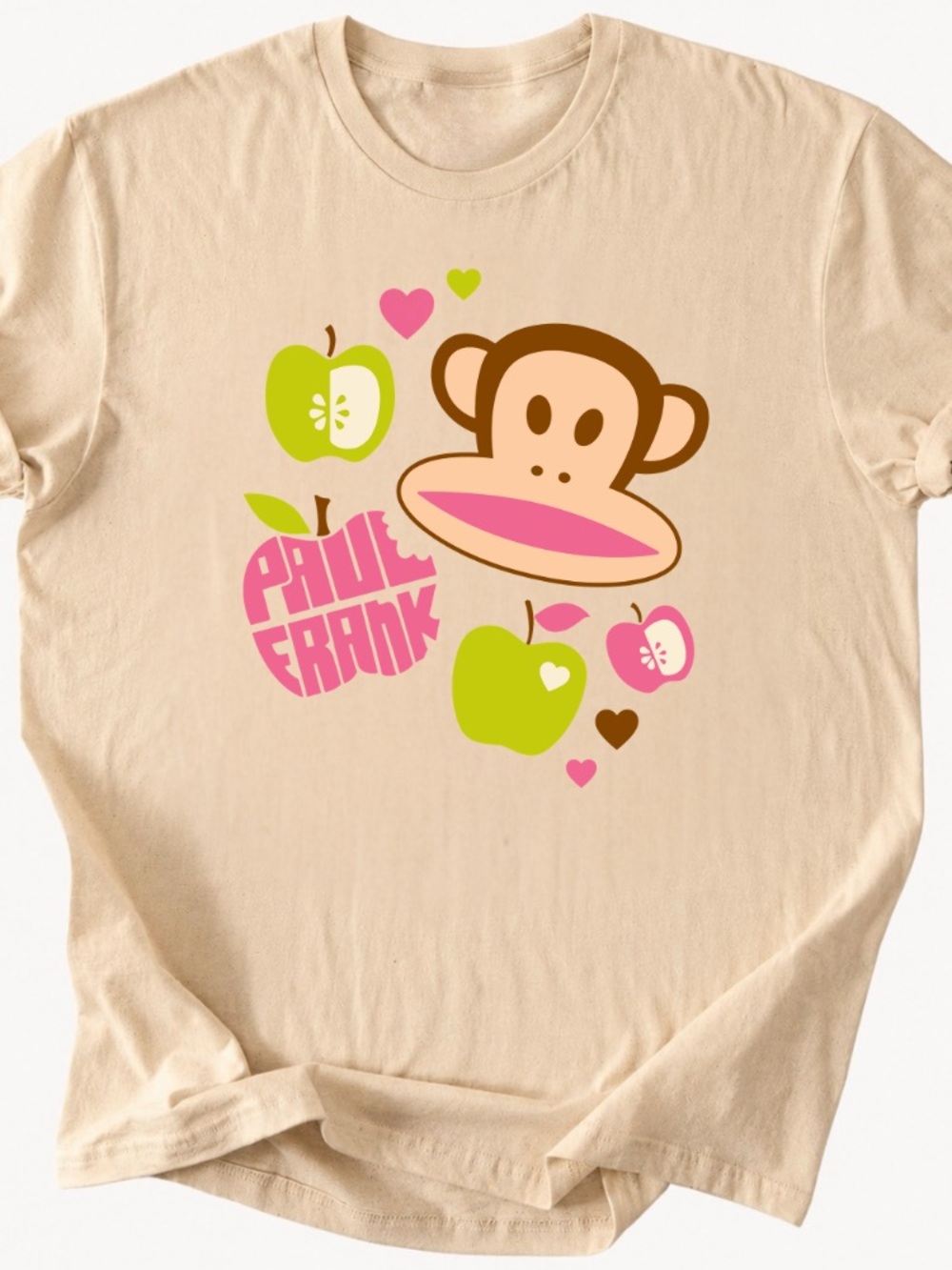 Paul Frank Beige Tee with Pink & Lime Green Graphic